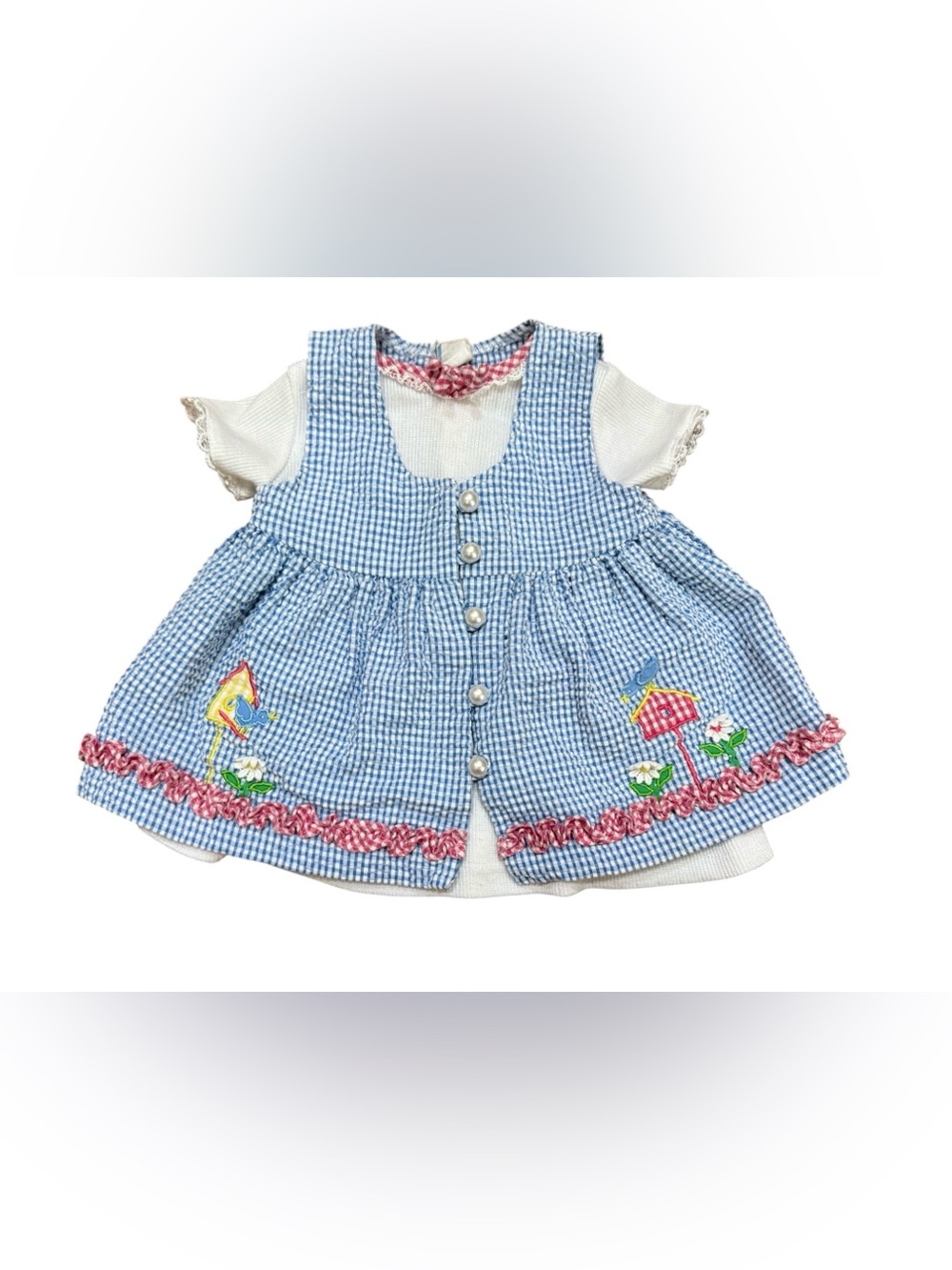 Vintage 90s Baby Girl Gingham Dress Size 6-9 Months Baby Togs Blue/White